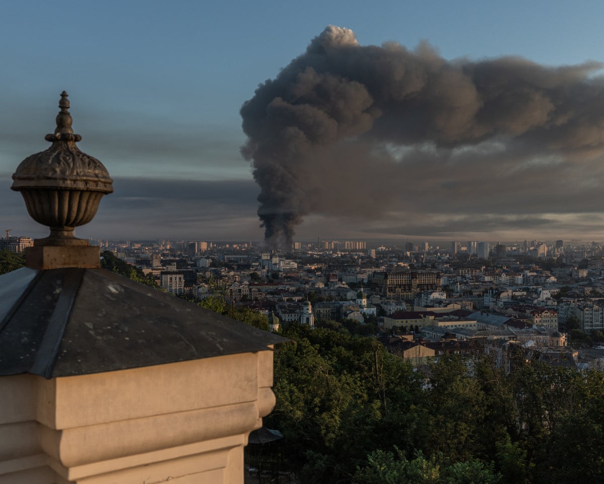 Smoke rises over the city following a Russian air attack on Kyiv in Ukraine.
