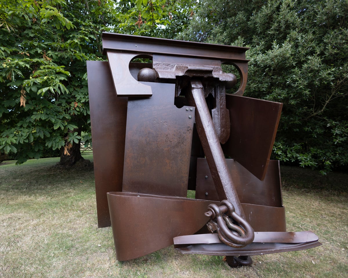 A large brown metal sculpture