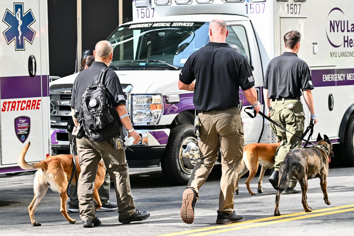 NYPD canine units patrolling the street outside Madison Square Garden