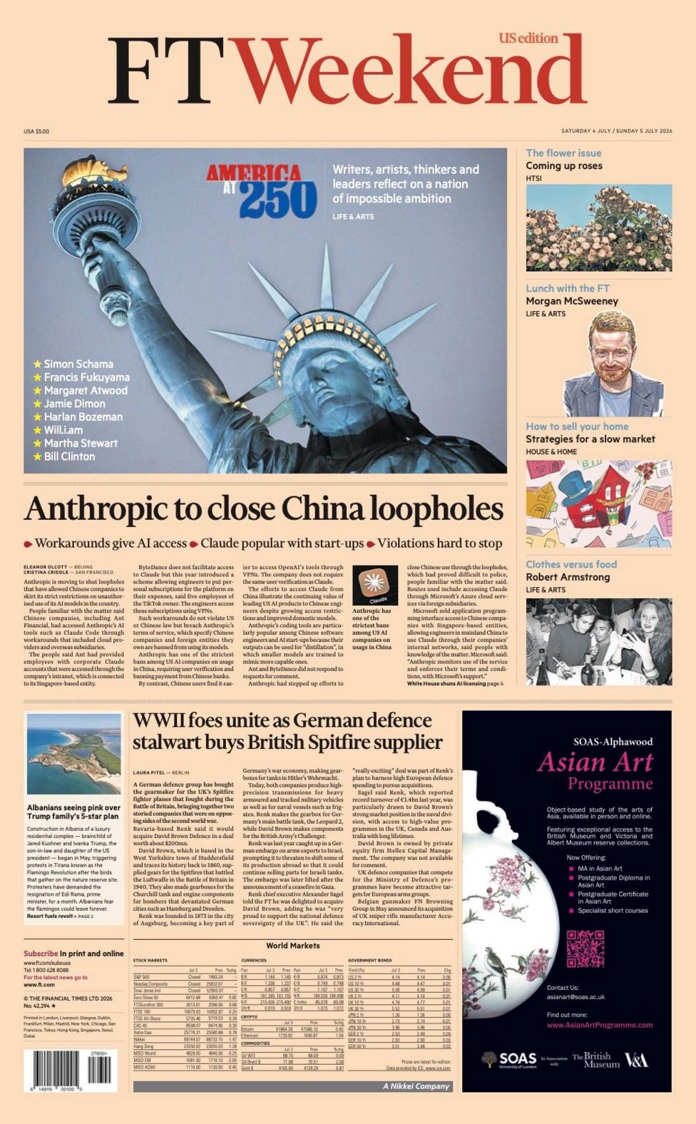 The headline on the front page of the Financial Times reads: “Anthropic to close China loopholes