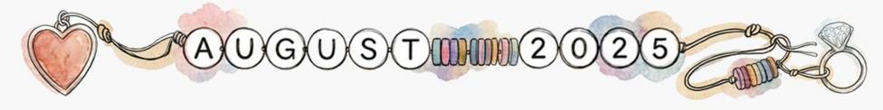 Watercolour-style illustration of a colourful wrapped beads threaded on a cord spelling 