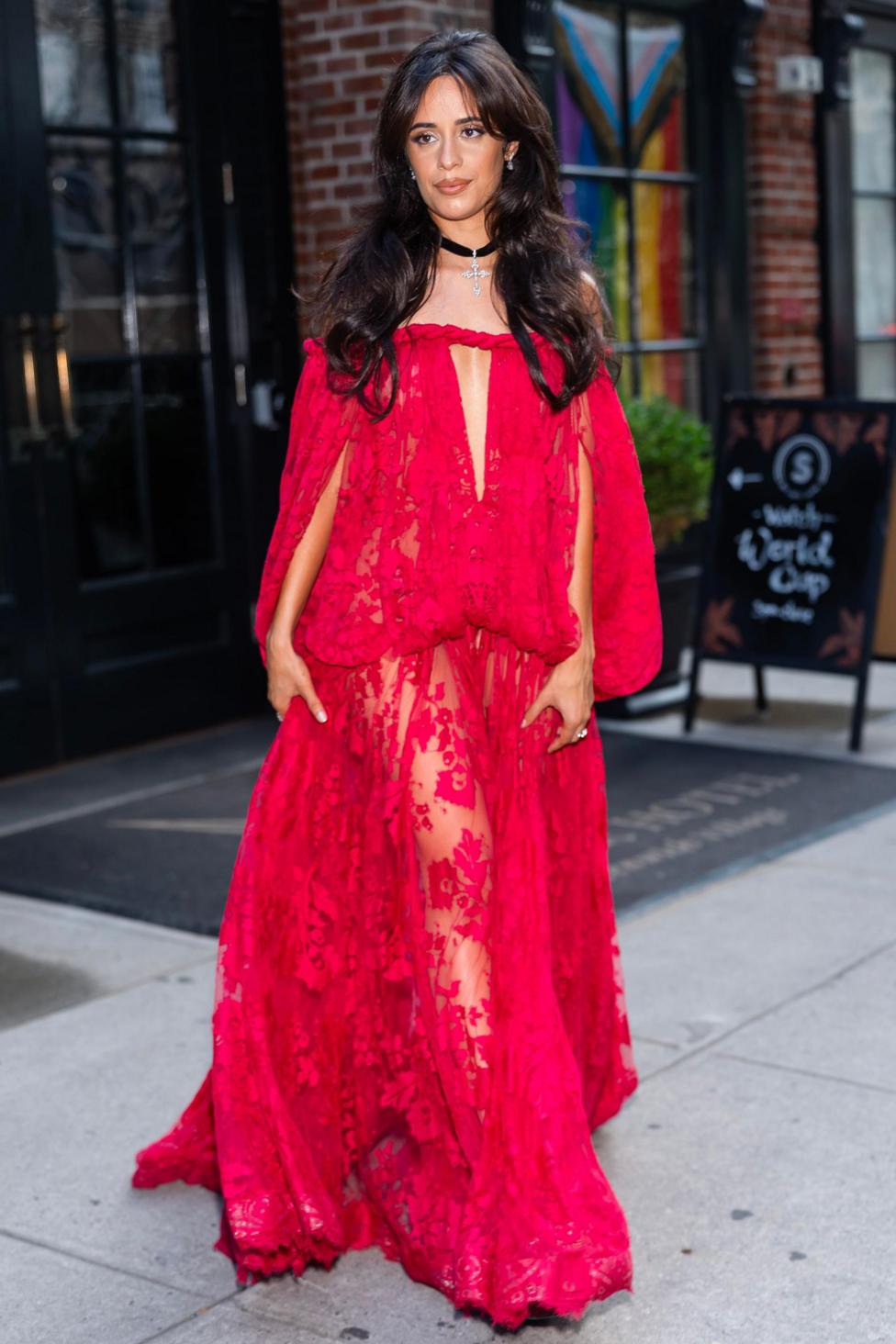 Camila Cabello in a long red dress