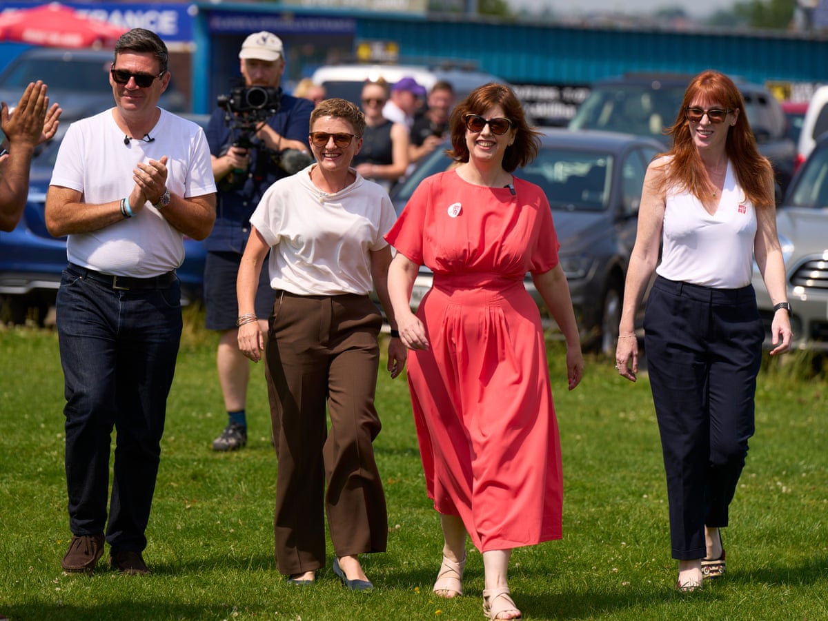 From left: Andy Burnham, Bev Craig, the leader of Manchester city council, Lucy Powell and Angela Rayner at the launch of Craig’s campaign to become Greater Manchester mayor.
