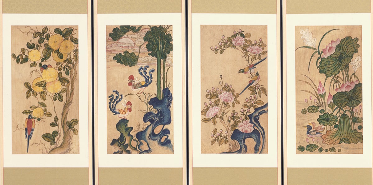 Detail from a 19th-century Korean flower and bird screen.