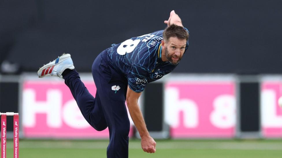 Yorkshire bowler AJ Tye in action