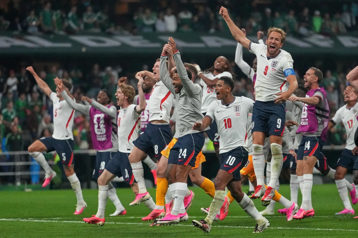 England players celebrate after winning their last 16 match.