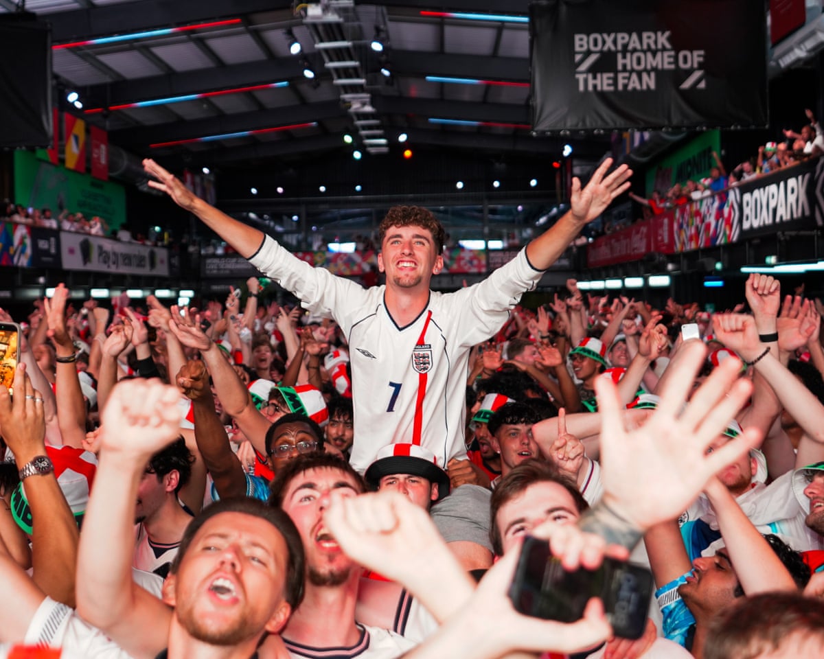 England fans at Boxpark Wembley watch the FIFA World Cup match between England and Mexico