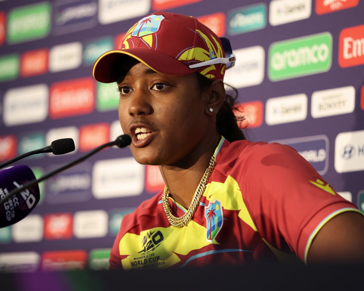 The West Indies captain Hayley Matthews speaks to the media after her team's Women's T20 World Cup semi-final defeat to Australia at the Oval.