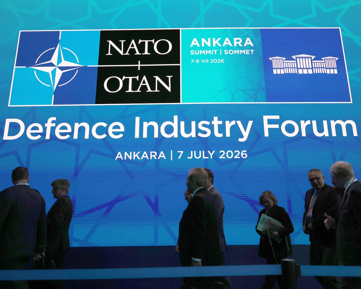 Attendees arrive at the venue of the Nato Defence Industry Summit Forum in Ankara, Turkey.
