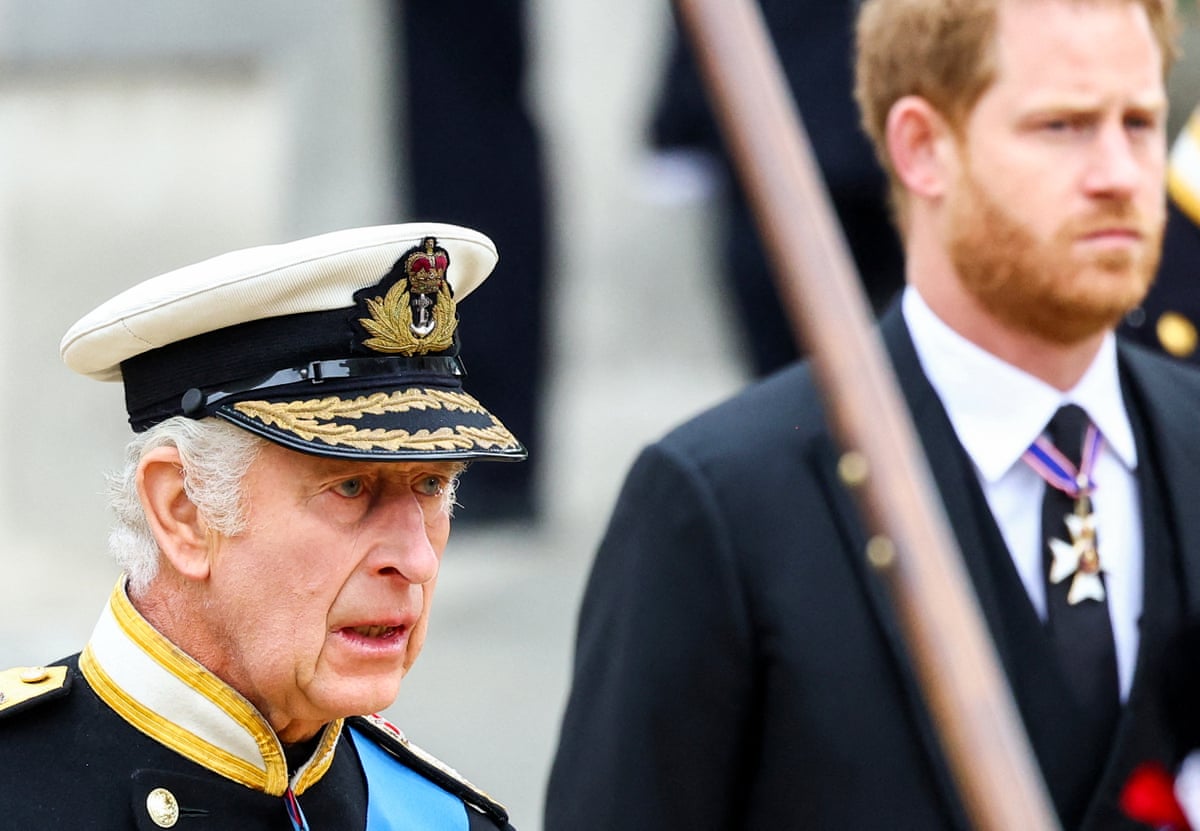 King Charles III and Prince Harry at the state funeral of Queen Elizabeth II in September 2022.