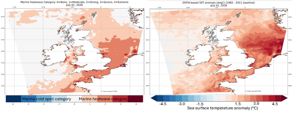 A Met Office map depicting the areas that have been put in category two and three.