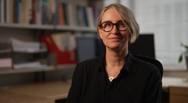 Lead researcher, associate Prof Anja Heilmann sitting down, wearing a black top with a silver necklace