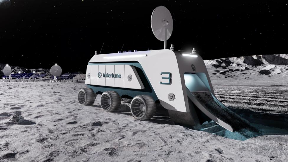 A futuristic image of a mining machine on the Moon