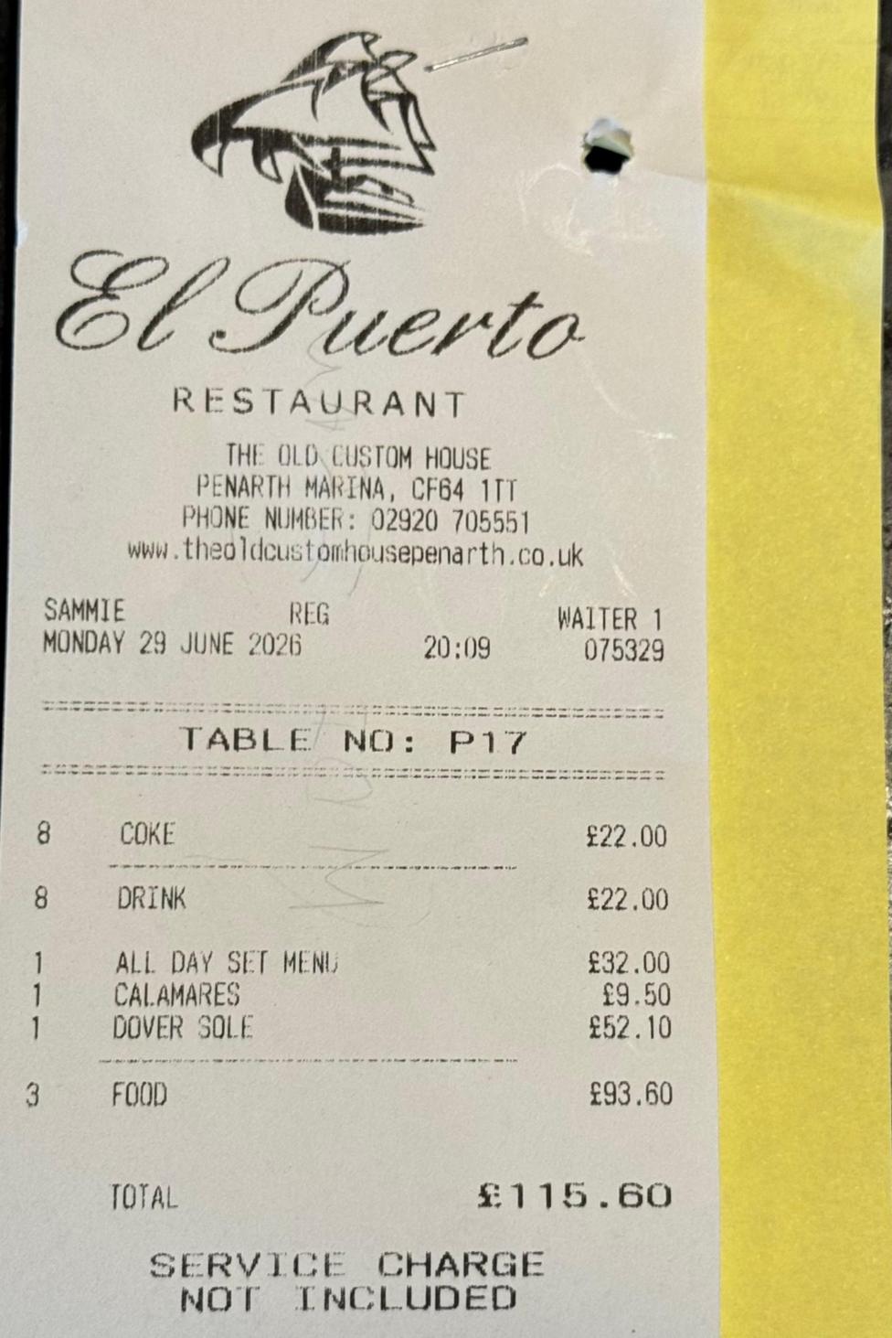 A black and white receipt with restaurant name