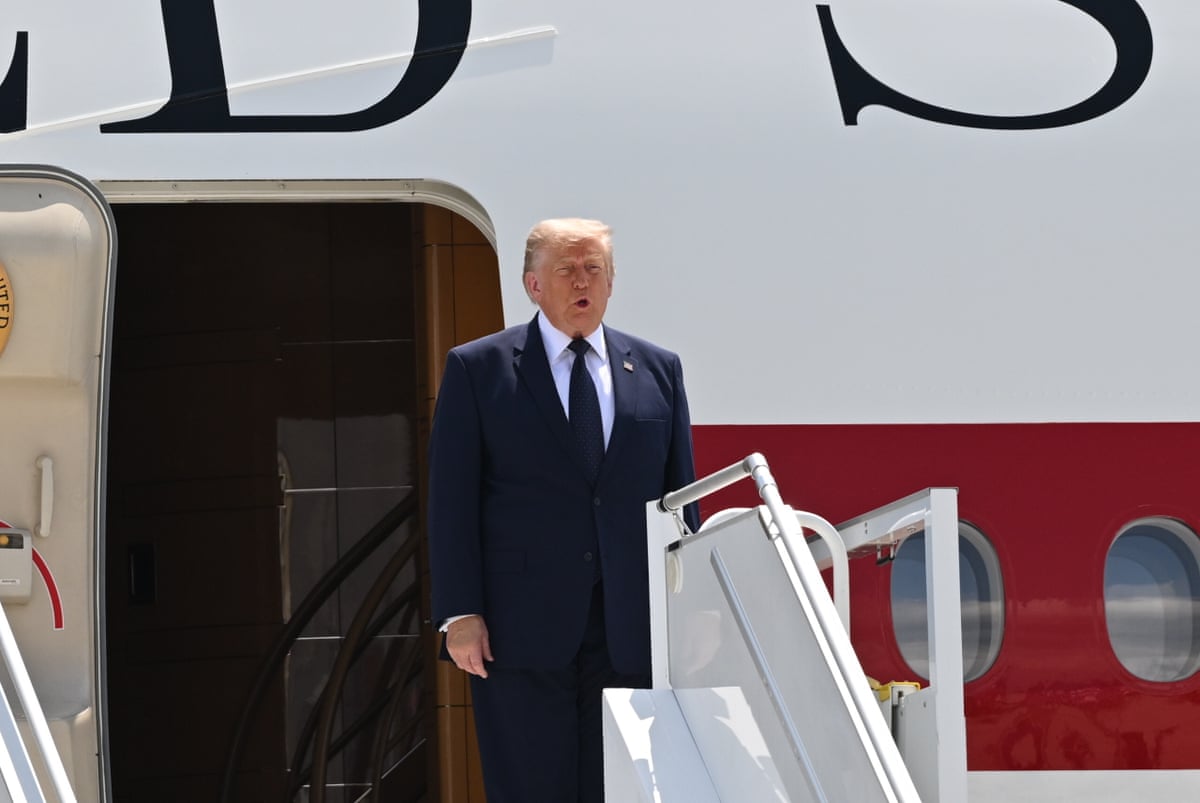 The plane carrying US President Donald Trump, who is paying an official visit to Turkiye ahead of the NATO Ankara Summit, lands at Ankara Airport in Ankara, Turkiye, on July 07, 2026.