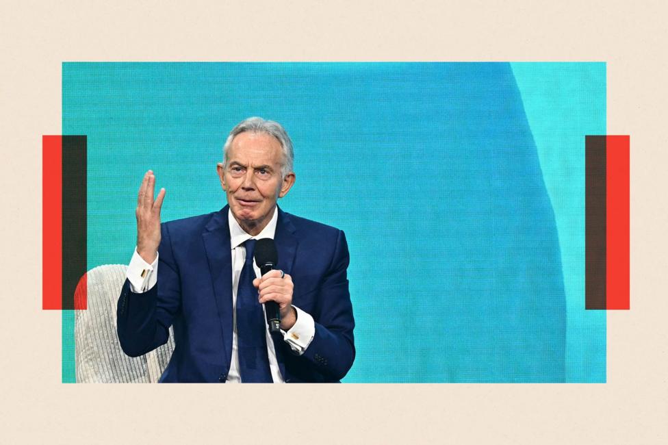 Former British Prime Minister Tony Blair speaks as he attends a panel discussion during the Austrian World Summit in Vienna