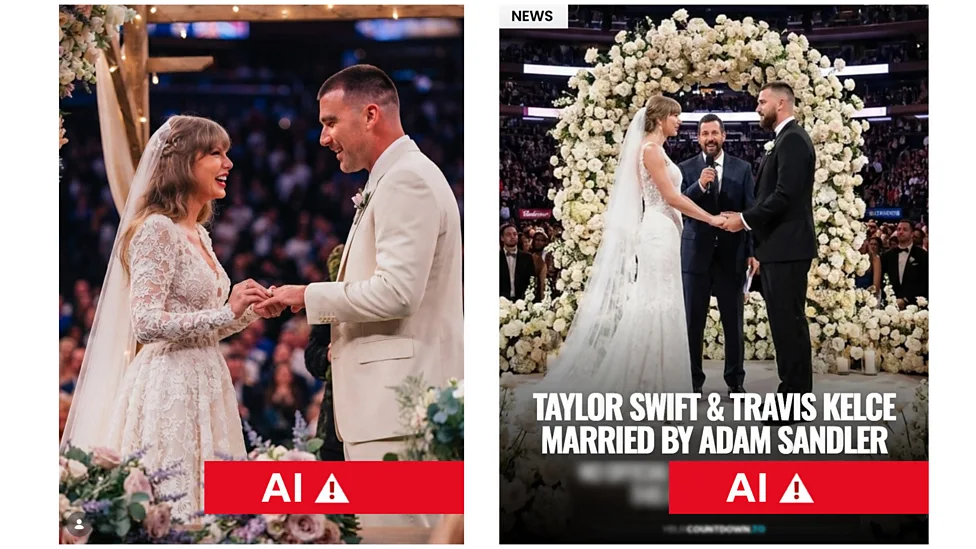 Two AI images showing what Taylor Swift and Travis Kelce's wedding at Madison Square Garden could have looked like