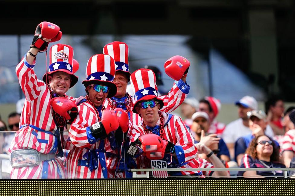 Supporters of USA are seen prior to 2026 FIFA World Cup First Stage Group D match between USA and Paraguay at SoFi Stadium (Los Angeles Stadium) in Los Angeles on 12 June 2026. (Photo by Jose Hernandez/Anadolu via )