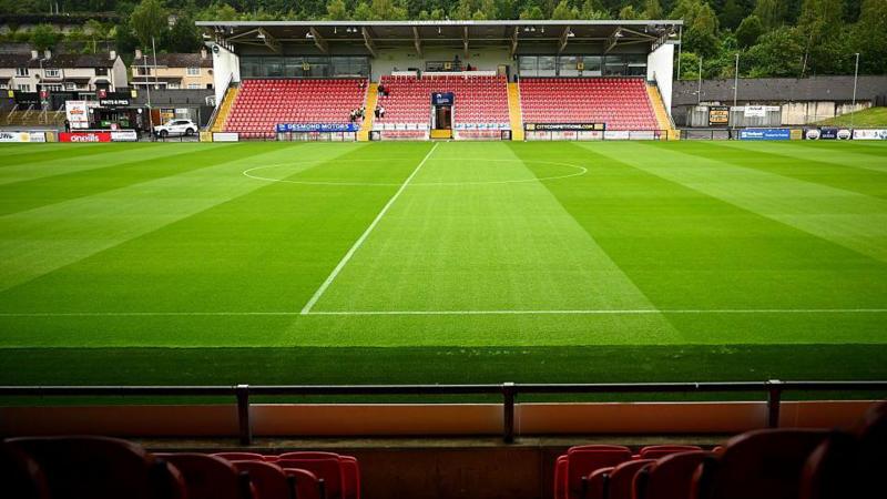 A pitch-side view of the Brandywell Stadium