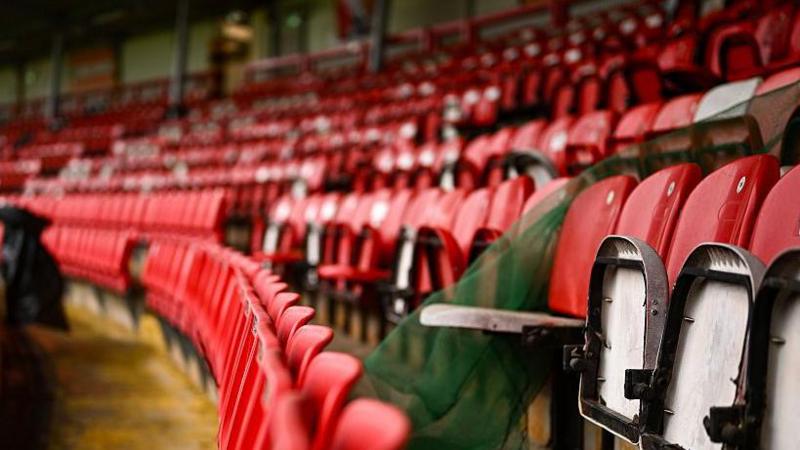 Rows of red seats at the Brandywell stadium