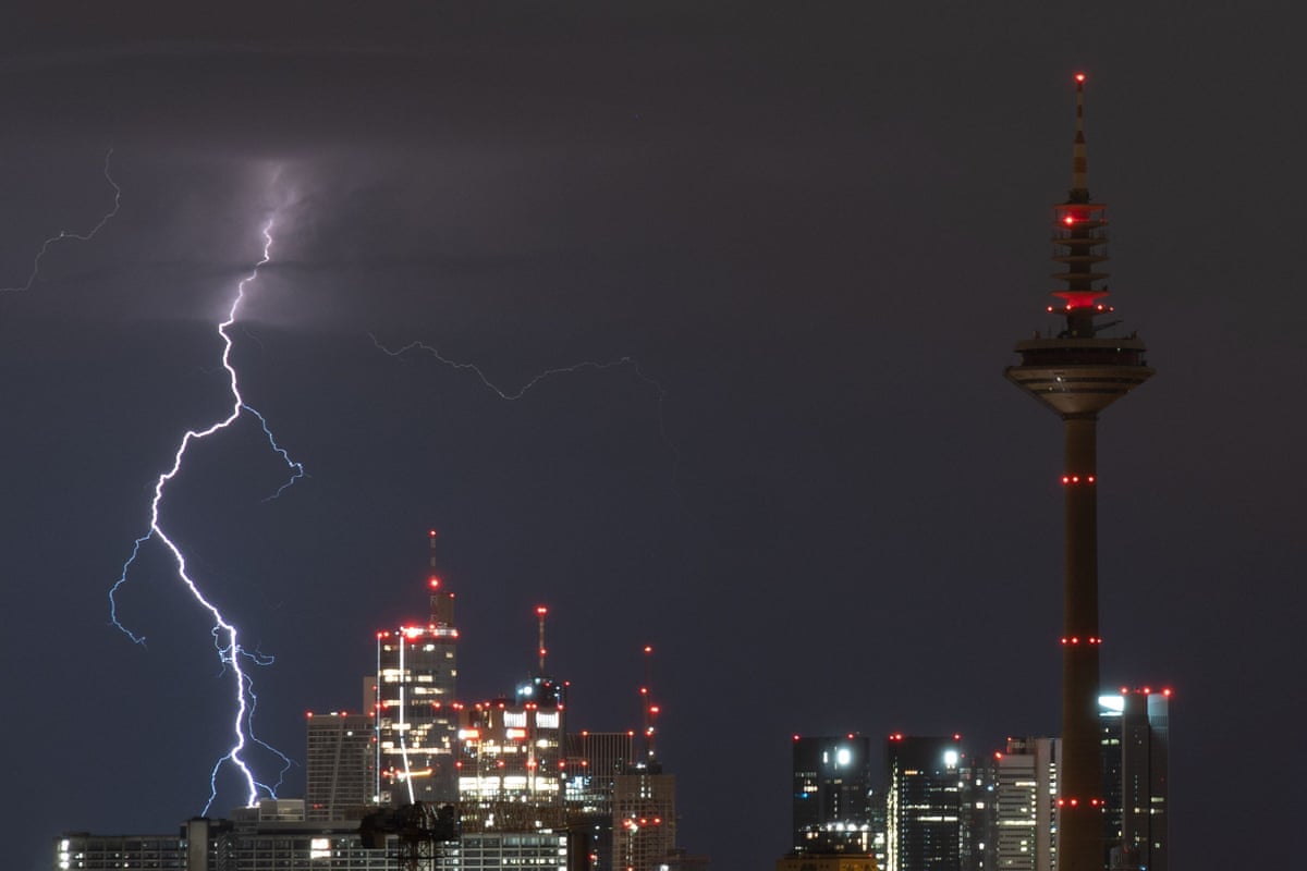 Lightning strike over Frankfurt amid record-breaking heatwave in Europe.