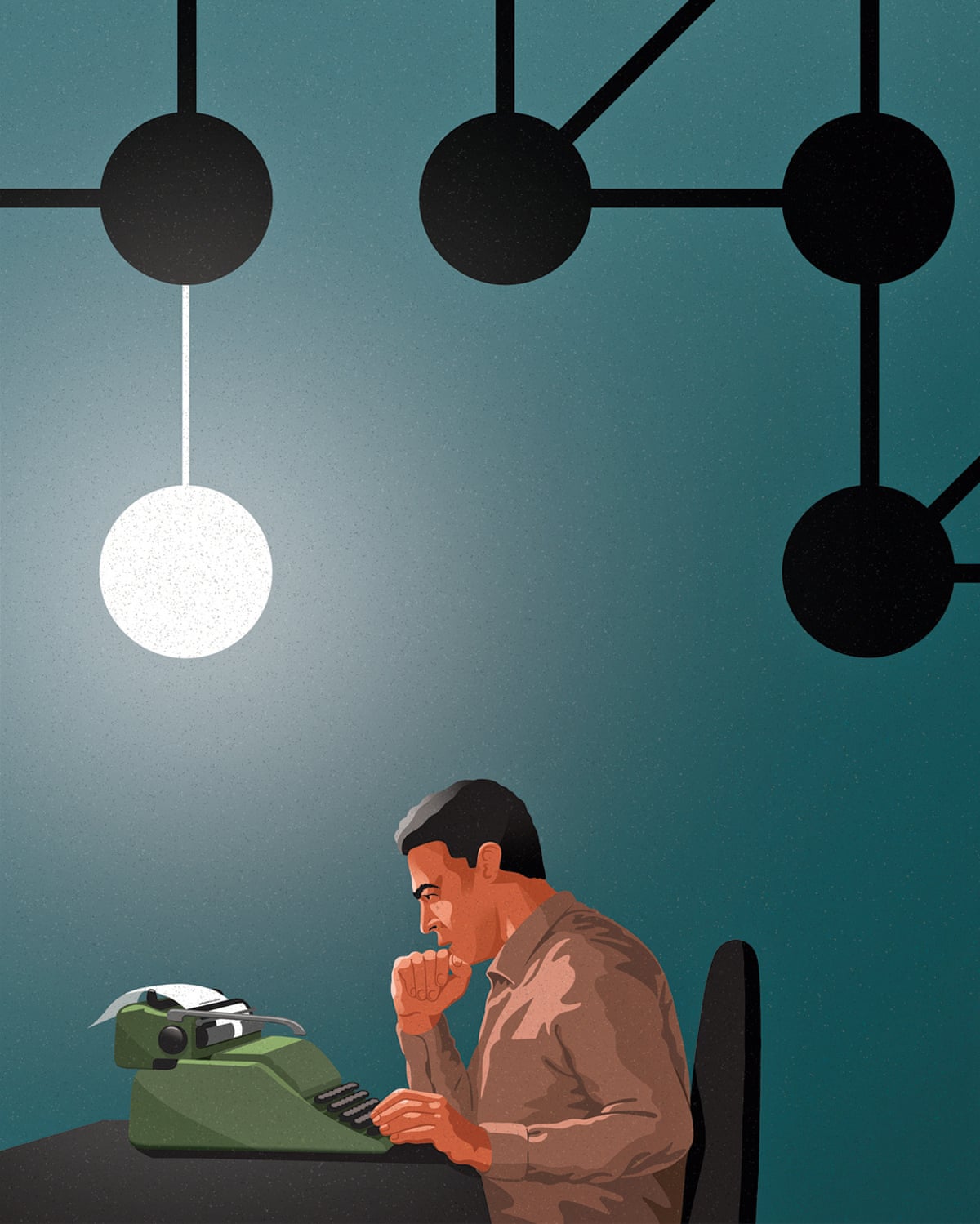 Illustration of a man at a typewriter