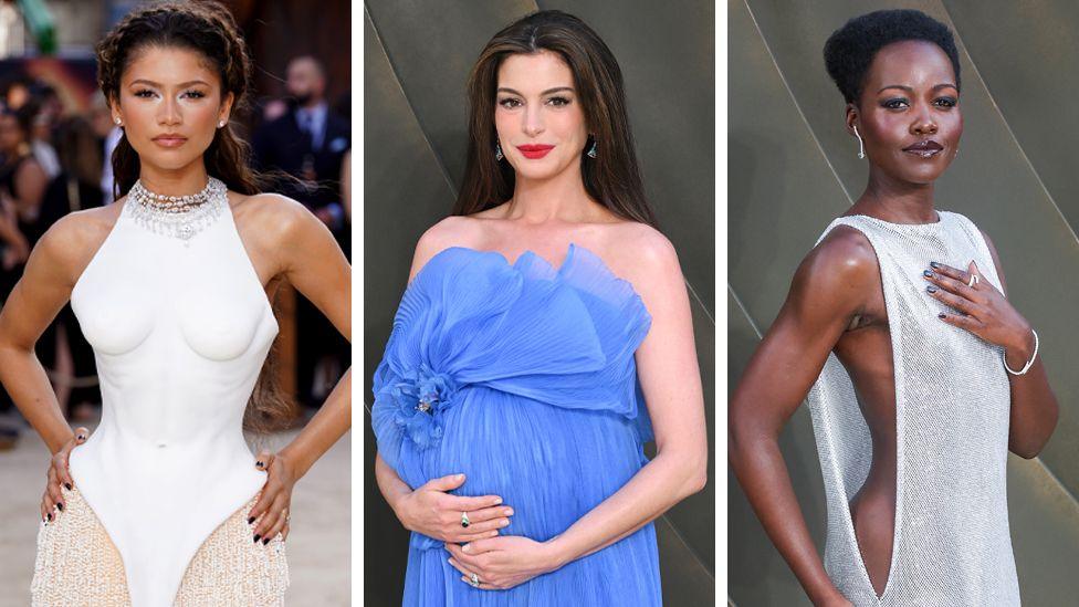 A composite image of Zendaya, Anne Hathaway and Lupita Nyong'o at the World premiere of The Odyssey in London.