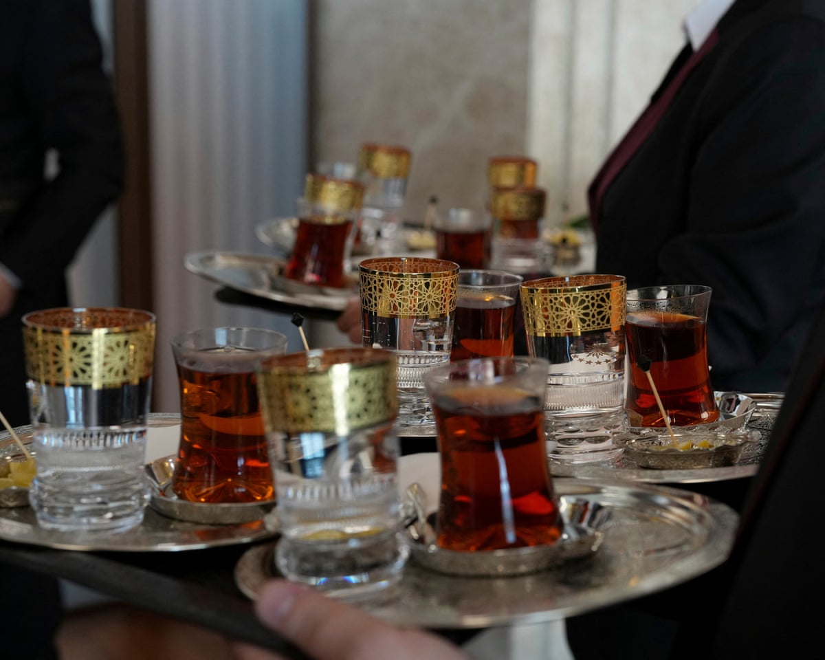 Tea is served during a meeting between Britain's prime minister Keir Starmer and Turkish President Recep Tayyip Erdoğan on the sidelines of the Nato summit in Ankara, Turkey.