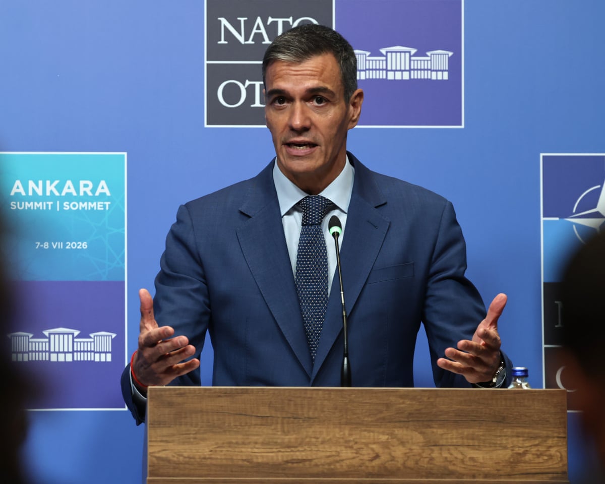 Prime minister of Spain Pedro Sánchez speaks during a press conference during the Nato summit in Ankara, Turkey.