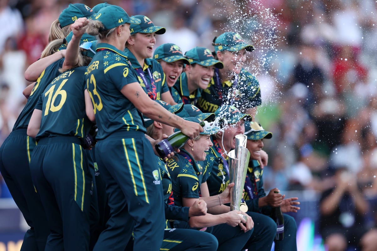 Australia celebrate winning the T20 Women’s World Cup final at Lord’s after their seven-wicket victory against England