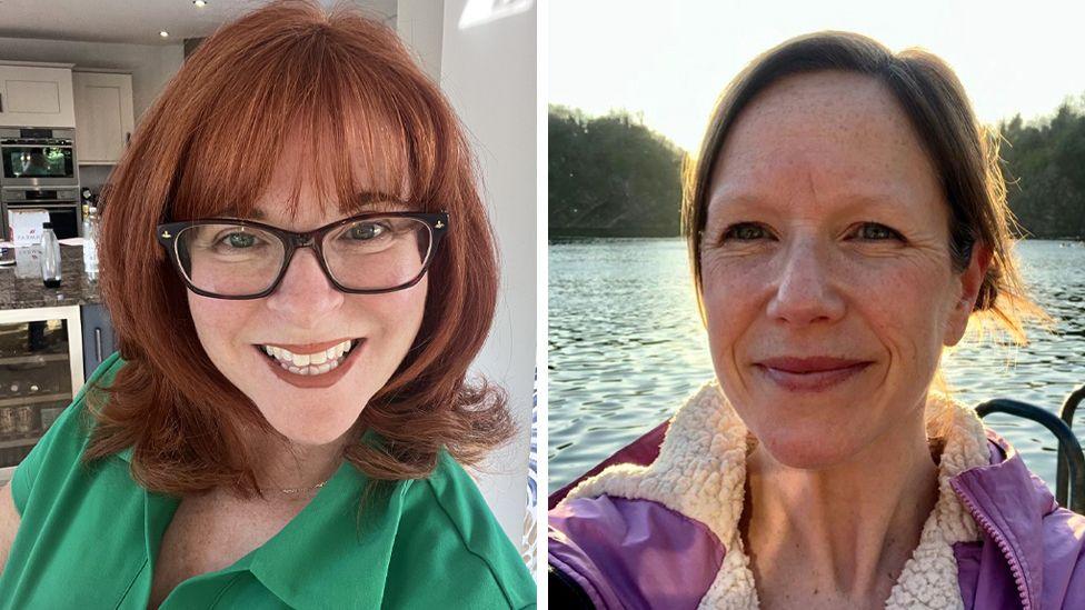 Split pic headshots, with Hilary Serif who has shoulder-length red hair and wears black-rimmed glasses on the left and Rosaline West, who has her brunette hair tied back, on the right 