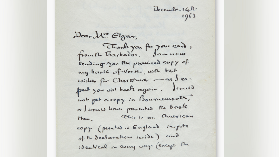 A letter from J.R.R. Tolkien to EIleen Elgar mentioning the death of CS Lewis.
