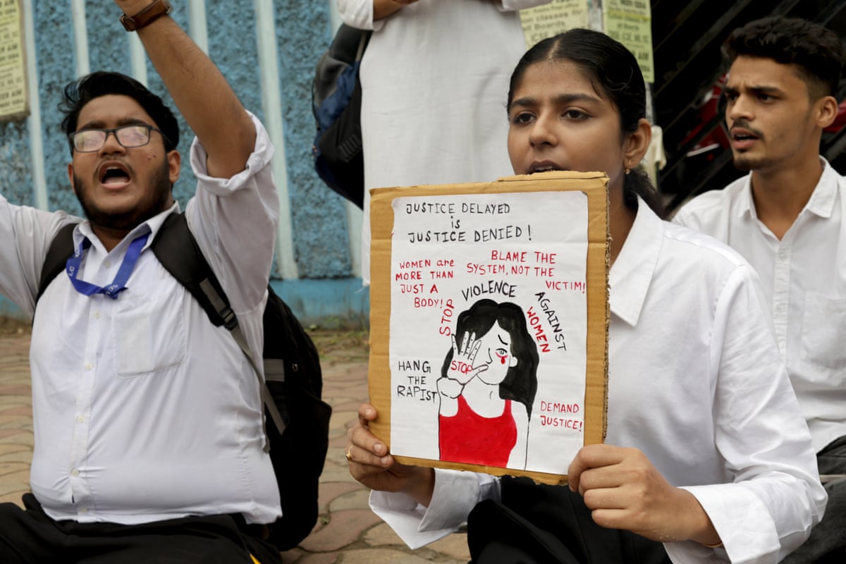 Lawyers and law students protest against the response to the rape and murder of an 11-year-old girl in Baruipur, south of Kolkata.