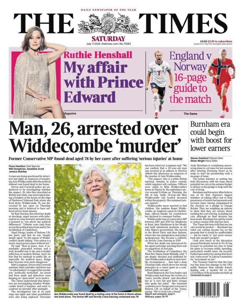 The headline on the front page of the Times reads: 