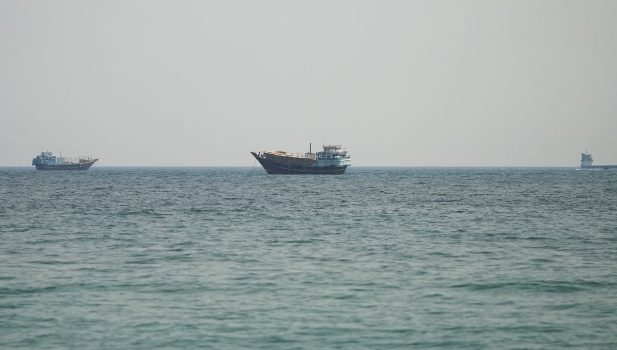 Vessels at the strait of Hormuz, as seen from Oman on 12 July 2026.