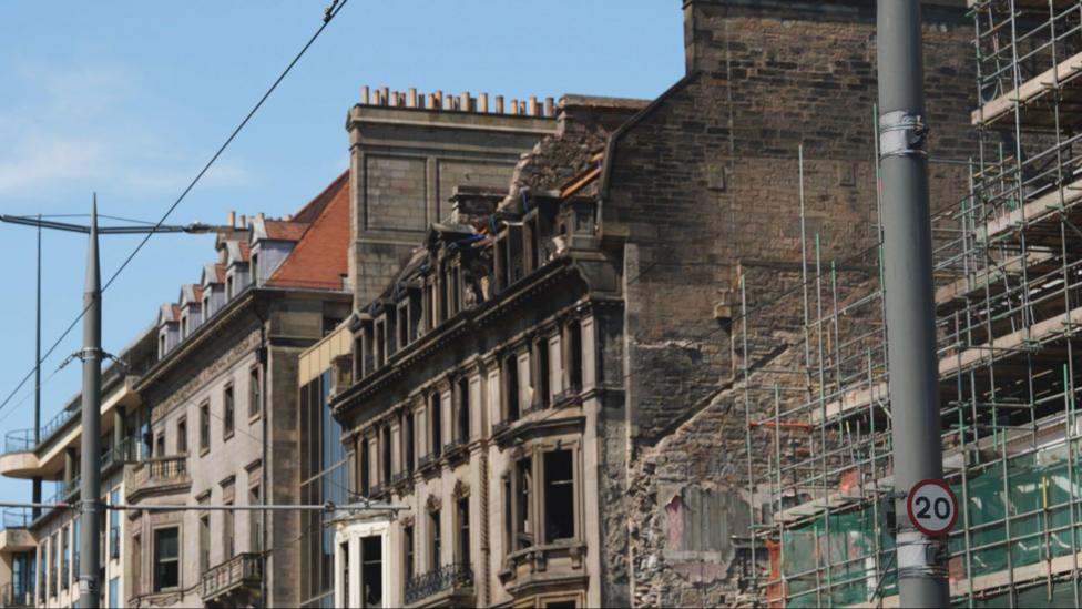 A general view of the fire damaged building on Princes Street