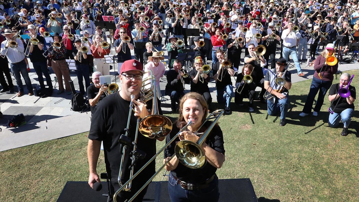 Watch more than 600 trombone players attempt to break ensemble world record in Australia – video