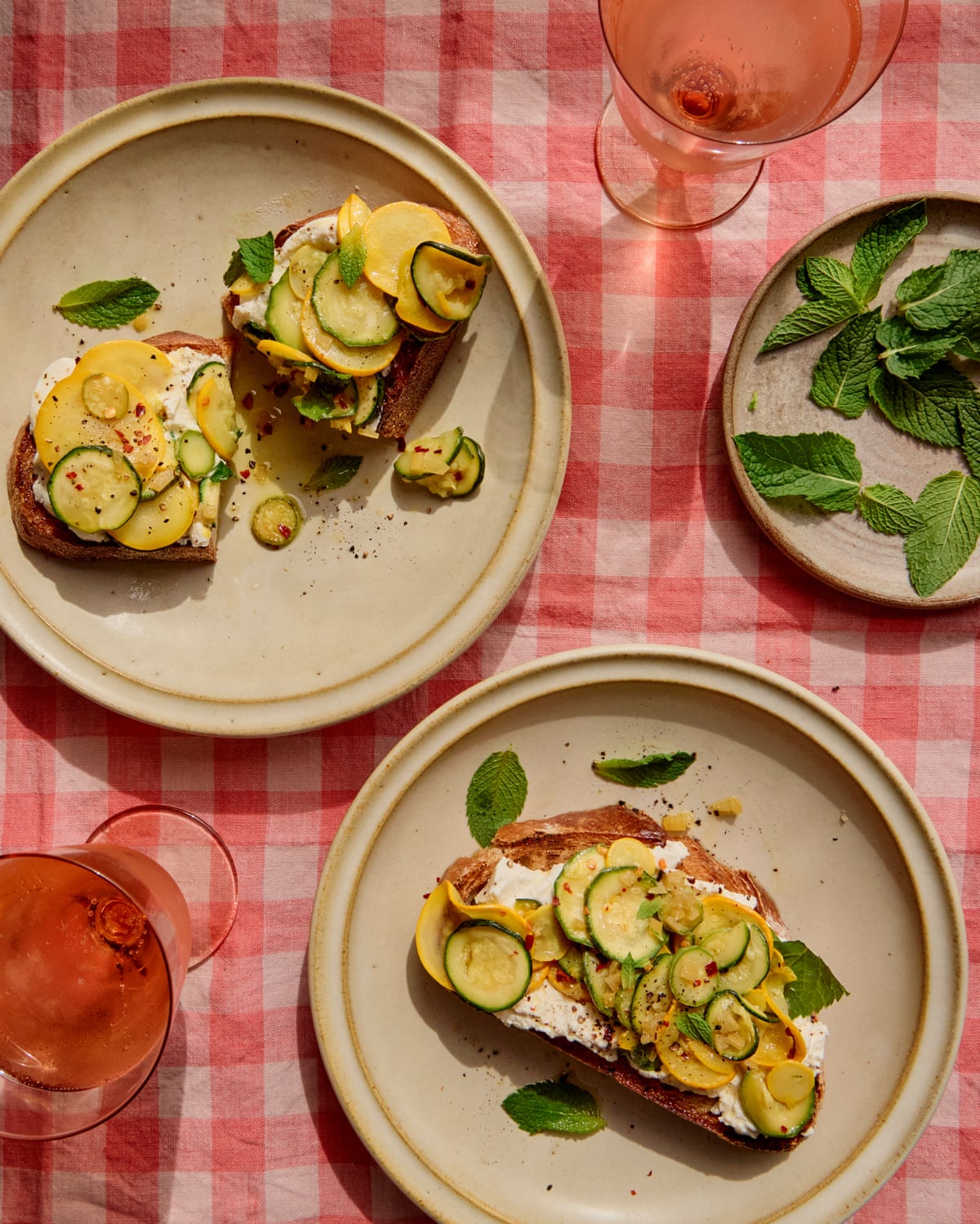 Ben Tish’s slow-cooked courgettes with preserved lemon and ricotta on toast.
