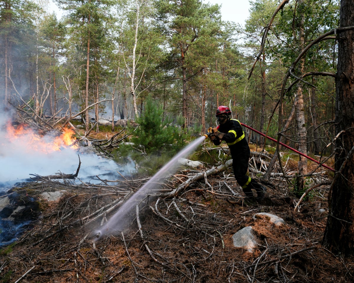 A firefighter operates during a fire in the Fontainebleau Forest, in Noisy-sur-Ecole, in the Paris’ Ile-de-France region.