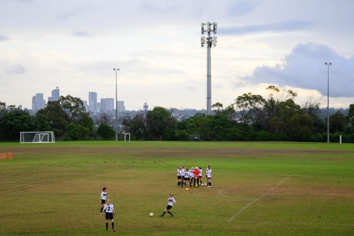 The team from a drone above the oval