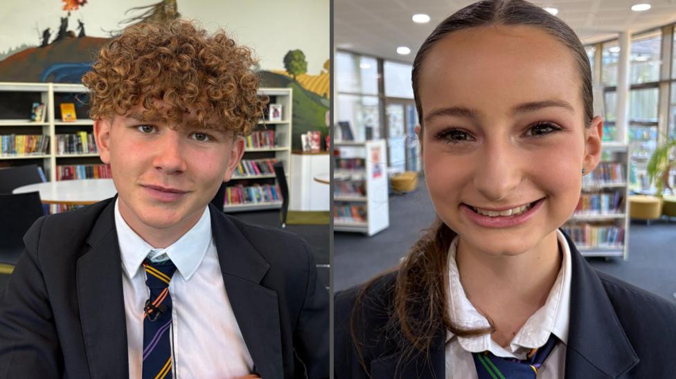 School pupils Declan and Lucia pictured in the library at Appleton Academy