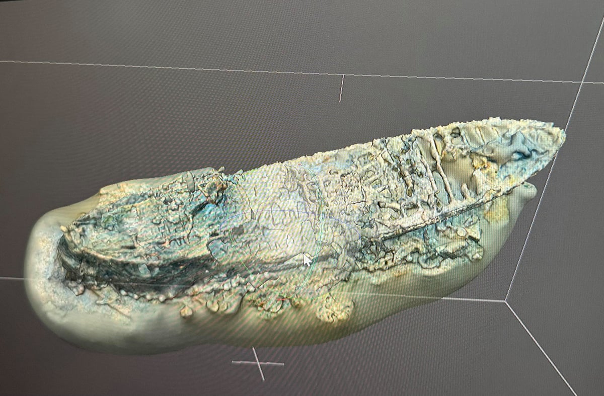 An initial, low-resolution rendering of the 3D model of the wreck of Quest.