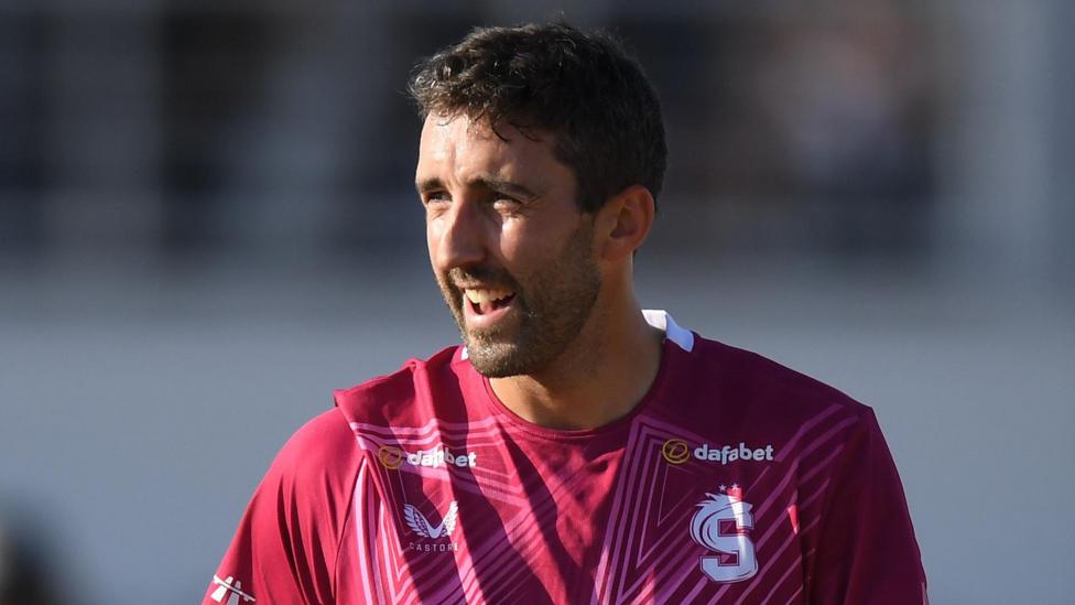 Ben Sanderson celebrates taking a wicket for Northants