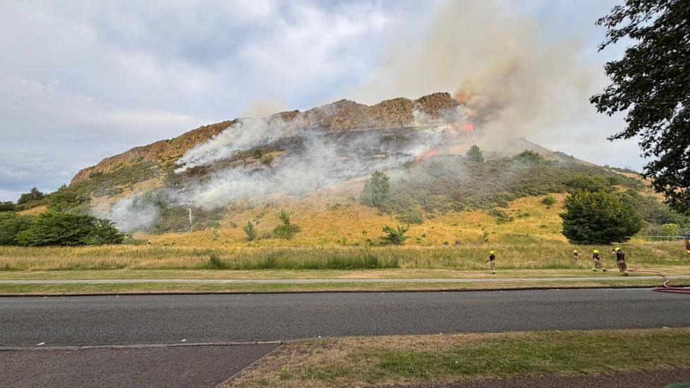 Fire crews responding to the fire on Arthur’s Seat.