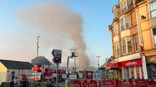 Smoke from a fire at Paignton train station.