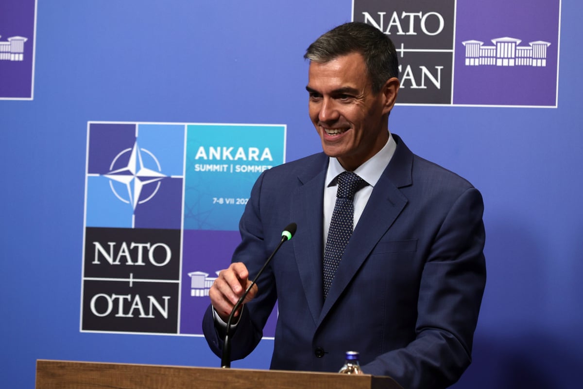 Spain’s prime minister, Pedro Sánchez, speaks during a press conference at the 2026 Nato Summit in Ankara, Turkey