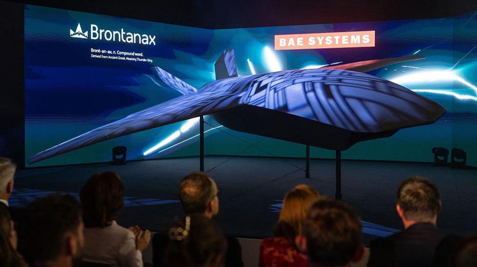 Brontanax, a BAE Systems uncrewed Collaborative Combat Aircraft (CCA), is unveiled at Farnborough International Airshow