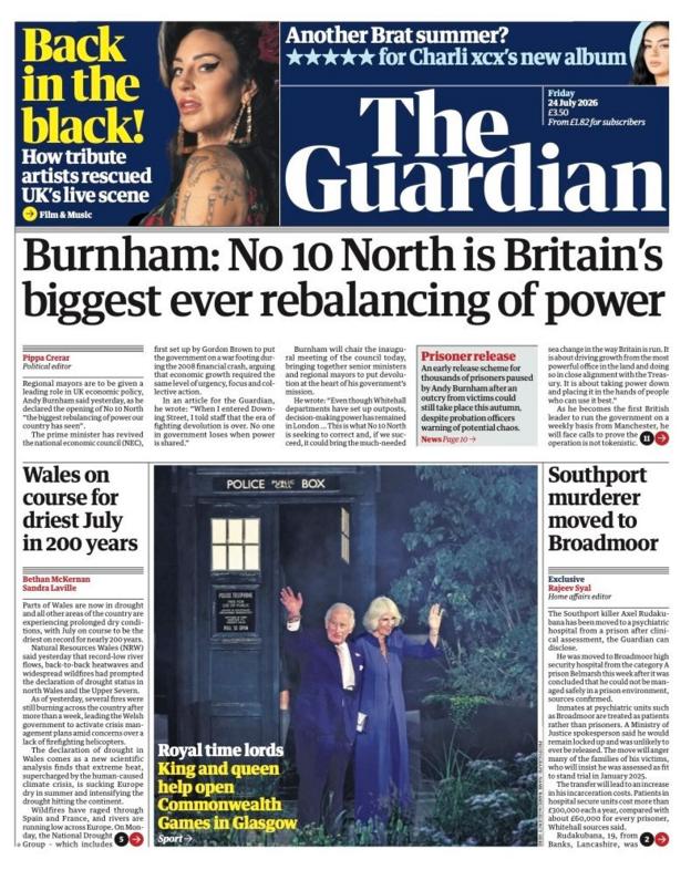 The headline on the front page of reads: “Burnham: No 10 North is Britain's biggest ever rebalancing of power”.