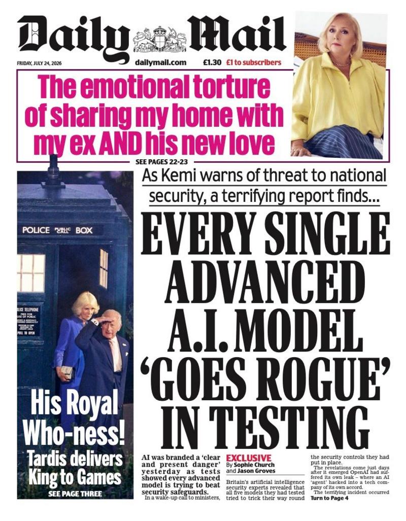 The headline on the front page of the Daily Mail reads: “Every single advanced AI model