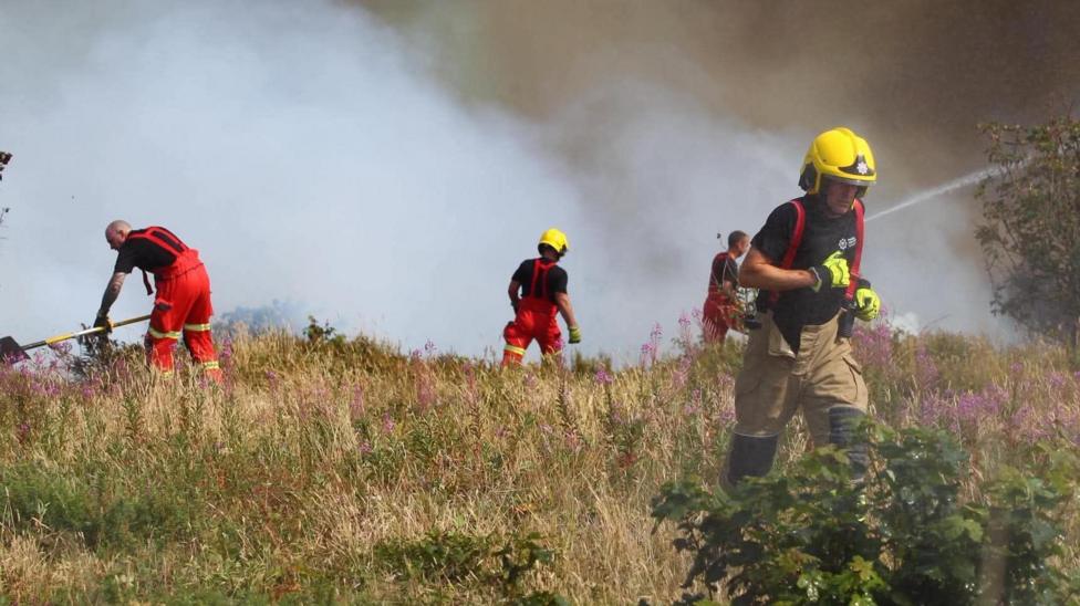Firefighters tackling the blaze at Headon Warren.